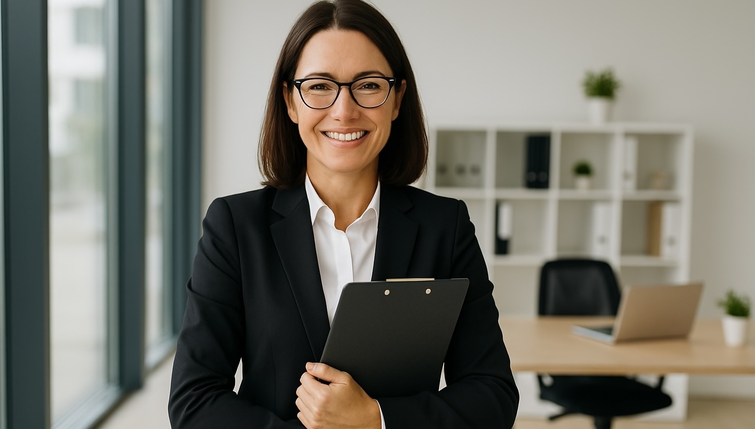 Managerin%20mit%20Klemmbrett%20im%20Bu%CC%88ro%20Kopie